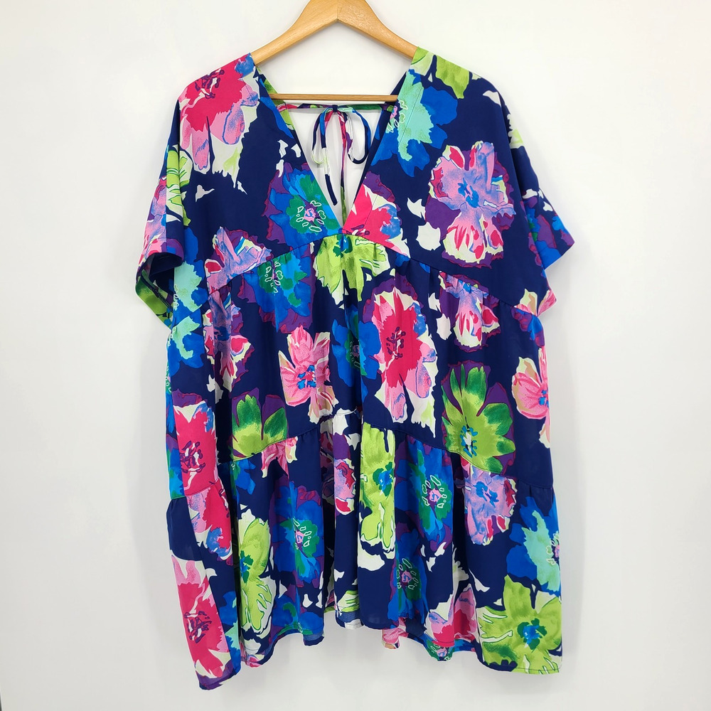 Chic Soul Oversized Floral Babydoll Tiered Top Bold Breezy Boho Flowy Size 1X